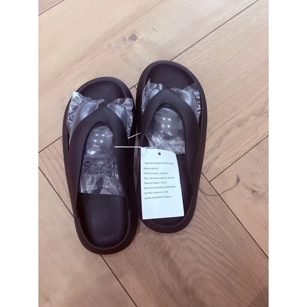 NIYESZ Black Platform Thong Slippers Foam Slide Sandals Size 37 ST-228